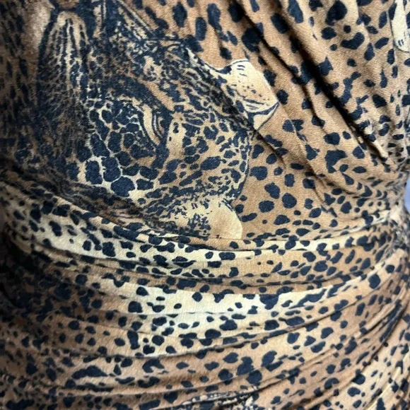 VTG 80s Tadashi Brown and Black Animal Print Drape  Dress - Picture 4 of 8